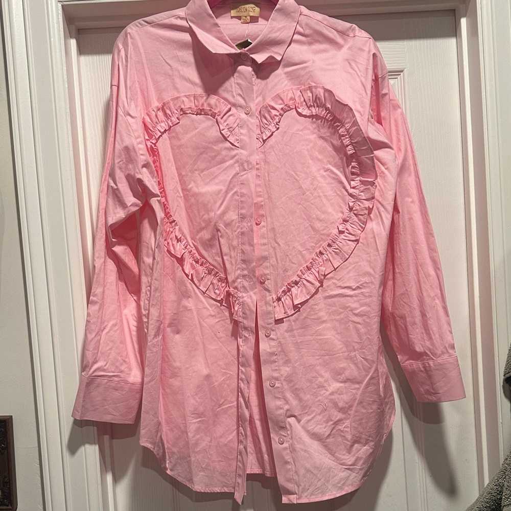 Pink Ruffled Heart Button-Up Shirt